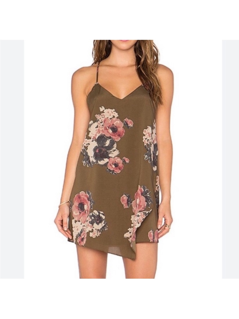 Free People Intimately olive green faux wrap slip dress size xs